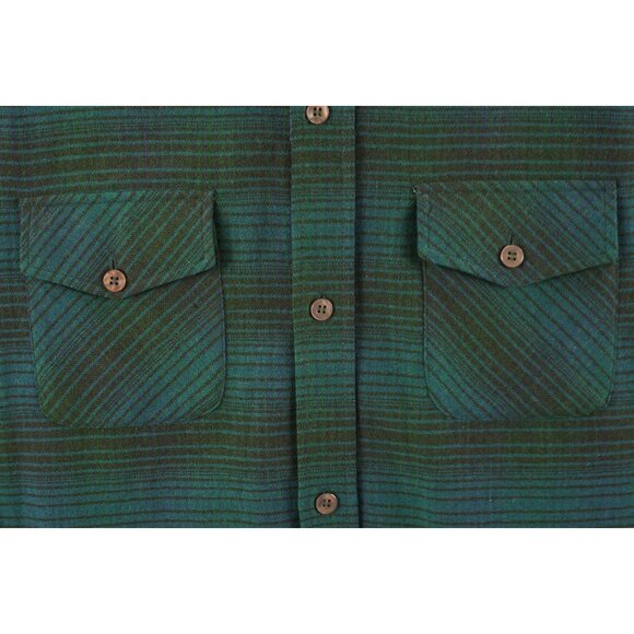 Vintage 1980s Shadow Plaid Wool Board Shirt Mens Medium Blue Green Woven Brushed - Picture 8 of 15
